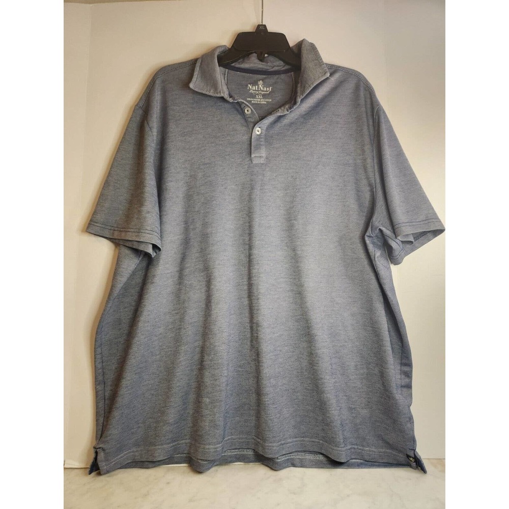 Nat Nast Luxury Originals Adult XXL Polo Shirt Blue Chambray Logo Golf Rugby